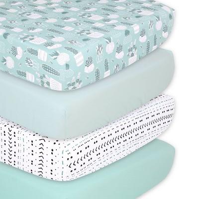 The Peanutshell Fitted Crib Sheets - Cactus And Pastel Green - 4pk : Target