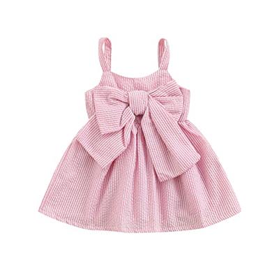 Toddler Baby Girls Sleeveless Dress Front Bowknot Stripe Sling Summer Jumpsuit Princess Casual Romper (Pink, 6-9 Months)