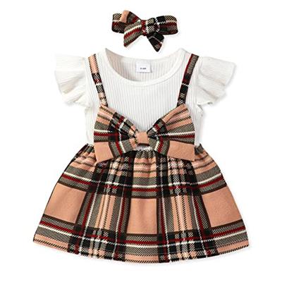 PATPAT Baby Girl Dress Newborn Infant Baby Girls Dress Ruffle Sleeve Toddler Suspender Dress with Bowknot Headband 3M-3T White 6-9 Months