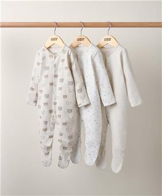 Bear Print Sleepsuits - Set of 3