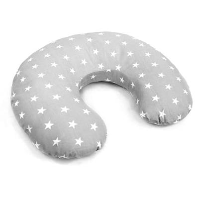 Breast Feeding Pillow Nursing Maternity Pregnancy Baby Cushion and Removable Cotton Cover (Small White Stars with Grey)
