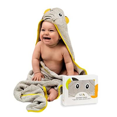 JM Organic Bamboo Hooded Baby Towel for Kids & Babies - 35x35, Hypoallergenic, Absorbent - Perfect Baby Gift, Newborn Essentials with Washcloth & La