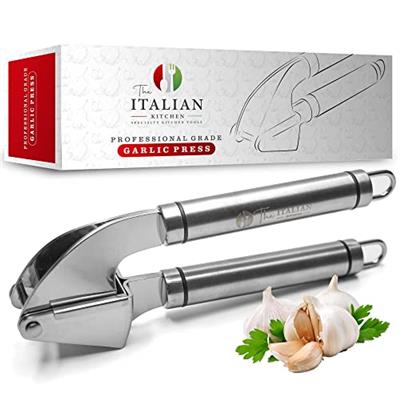 The Italian Kitchen Stainless Steel Garlic Press - Heavy Duty Garlic Extruder