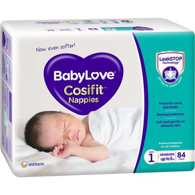 BabyLove Cosifit Newborn Nappies Size 1 (up to 5kg) 84 Pack | BIG W