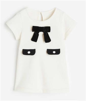 Bow Detail Dress - Round neck - Short sleeve - White/Black - Kids | H&M AU