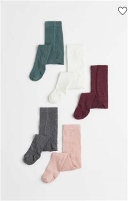 5-pack Fine Knit Tights - Regular waist - Long - Plum purple/Dark green - Kids | H&M AU