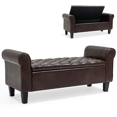 AVAWING Storage Ottoman Bench Leather Upholstered Ottoman with Arm