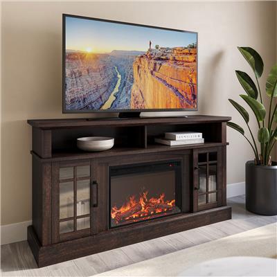 BELLEZE Astorga 58 Rustic TV Stand with 23 Electric Fireplace