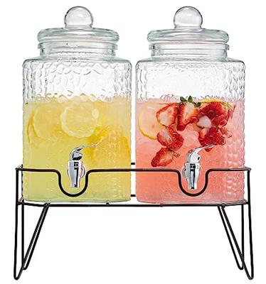 Style Setter Beverage Dispenser w/Stand (Set of 2), 1.5 Gallon Large Countertop Glass Drink Dispenser w/Spigot, Party Drink Dispenser for Sweet Tea Le