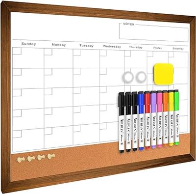 Monthly Whiteboard Calendar & Corkboard for Wall