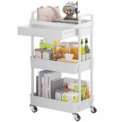 Calmootey 3-Tier Rolling Utility Cart with Drawer,Multifunctional Storage Organizer with Plastic Shelf & Metal Wheels,Storage Cart for Kitchen,Bathroo