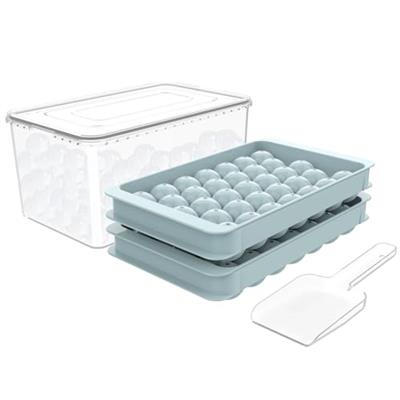 WIBIMEN Ice Cube Tray for Freezer with Lid & Bin, 0.8x66 Round Ice Cube Mold with Container, Small Circle Ice Cube Tray Making Sphere Ice Chilling Co