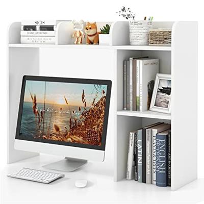 Tangkula Desktop Bookshelf, Countertop Storage Hutch with 5 Shelves for Computer Desk, Desktop 3-Tier Display Rack, Multipurpose Wood Desktop Hutch St