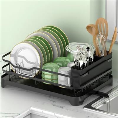 ROTTOGOON Dish Drying Rack, Stainless Steel Rustproof Dish Rack for Kitchen Counter, Sturdy Dish Drainer with Drainboard, Drainage, Utensil Holder for