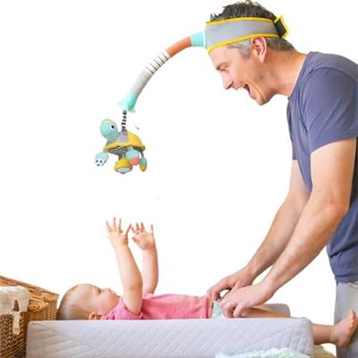 DINGLE DANGLE - Deluxe Gift Set - 3 in 1 Diaper Changing Helper Headband & Portable Mobile, Rattle, & Added Tilly Turtle Attachment; Great New Dad Gif
