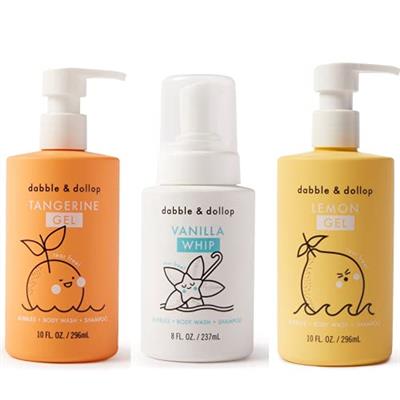 Dabble & Dollop Citrus Kiss Bundle, Natural Bubble Bath, Body Wash & Shampoo for Kids, USA-Made, Paraben & Sulfate Free, Vegan, Gluten-Free, Tear-Free