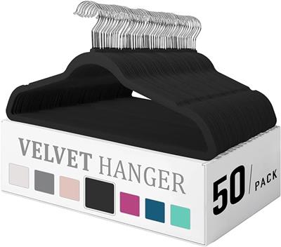 Amazon.com: Premium Velvet Hangers 50 Pack, Heavy Duty Study Black Hangers for Coats, Suit & Dress - Non Slip Clothes Hanger Set - Space Saving Felt H