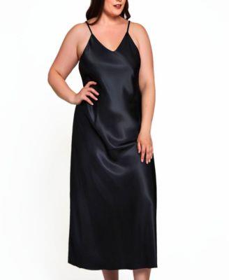 iCollection Plus Size Victoria Long Satin Lingerie Gown with Low Back - Macys