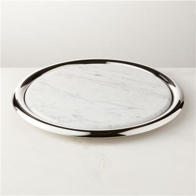 Piero Round Stainless Steel and Marble Serving Tray Set by Gianfranco Frattini + Reviews | CB2