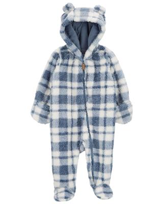 Ivory/Blue Baby Plaid Sherpa Jumpsuit | carters.com