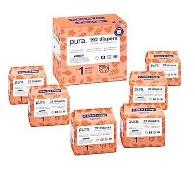 Pura Size 1 Eco-Friendly Diapers (4-11lbs) Hypoallergenic, Soft Organic Cotton Comfort, Sustainable, Wetness Indicator, Allergy UK, Newborn, Bulk Buy,