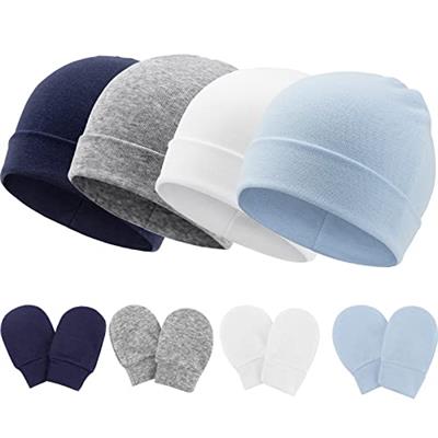 BQUBO Baby Hats and Mittens Infant Cotton Beanie Gloves No Scratch Set Newborn Hospital Hat for Boys