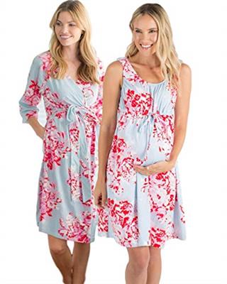 3 in 1 Maternity Labor Delivery Nursing Hospital Birthing Gown & Matching Robe (S/M pre pregnancy 2-12, Mae)