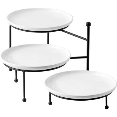 3 Tiered Serving Stand with White Porcelain Plates