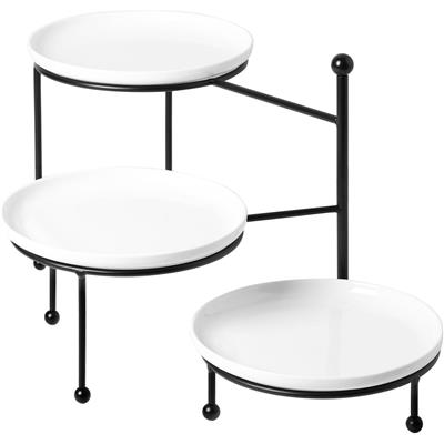 3 Tiered Serving Stand with White Porcelain Plates