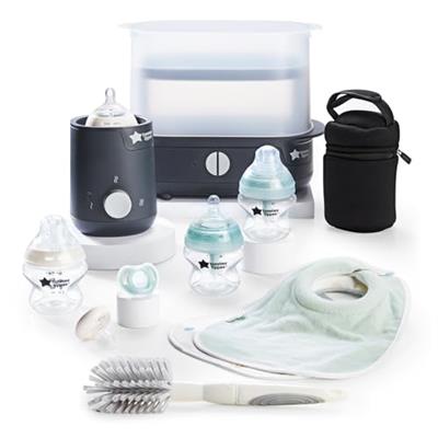 Tommee Tippee Complete Feeding Set, Electric Steam Steriliser with Insulated Bottle Bag, Newborn Self-Sterilising Baby Bottles and Easiwarm Bottle War
