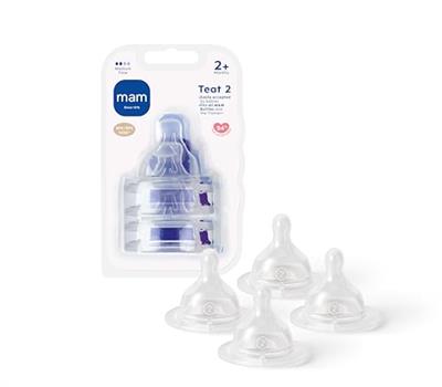 MAM Teats Size 2, Suitable for 2+ Months, MAM Medium Flow Teats with SkinSoft Silicone, Fits All MAM Baby Bottles, Baby Feeding Essentials, Pack of 4