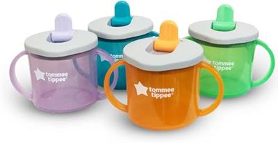 Tommee Tippee First Cup Sippy Cup for Babies with Flip-Up Free-Flow Spout and Easy Gip Handles, 4m+, 190ml, pack of 4, mixed colours