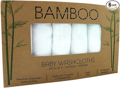 Immaculate Textiles Premium Bamboo Baby Wash Cloths - Pack of 6-25x25cm - 400GSM : Super Soft, Gentle & Absorbent : Amazon.co.uk: Baby Products