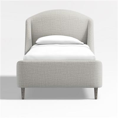 Lafayette Weave Mist Grey Upholstered Twin Bed Frame + Reviews | Crate & Barrel