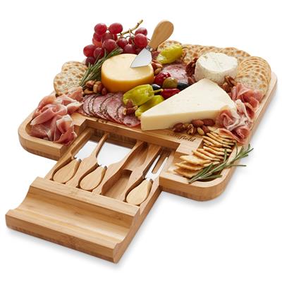 Bamboo Cheese Board & Knife Gift Set, Charcuterie Serving Tray - Natural