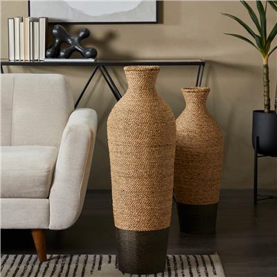 Artisan Crafted Tall Brown Seagrass Woven Floor Vase