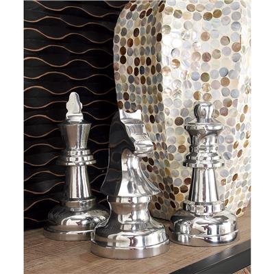 CosmoLiving by Cosmopolitan Silver or Dark Gray Aluminum Chess Sculpture with Knight, Queen and King