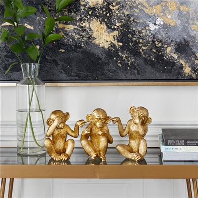 Gold Polystone See No Evil Monkey Sculpture (Set of 3)