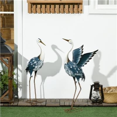 Outsunny Heron Garden Statues, 29 & 27.5 Standing Bird Sculptures, Metal Yard Art Decor for Lawn,