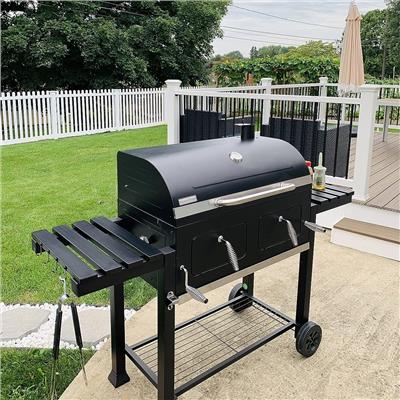 Double-Door Charcoal Patio Grill with Side Shelf