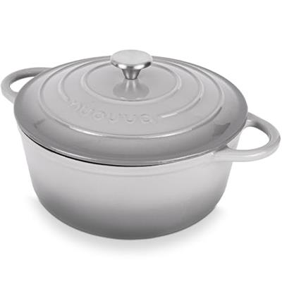 Cast Iron Dutch Oven with Lid – Non-Stick Ovenproof Enamelled Casserole Pot – Sturdy Dutch Oven Cookware – Grey, 6.4-Quart, 28cm – by Nuovva
