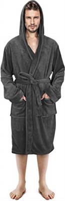 NY Threads Soft Fleece Bathrobe - Hooded Luxury Dressing Gown for Men (Large, Grey)
