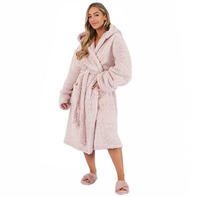 Brentfords Teddy Marl Super Soft Warm Fleece Adults Dressing Gown Full-Length Womens Ladies Robe, Blush
