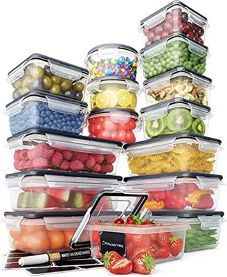 Chefs Path Set of Storage Boxes – Plastic Storage Boxes with Practical Lid (16 Pieces) – Waterproof Plastic Boxes – BPA Free – Labels and 1 Chalk Mar