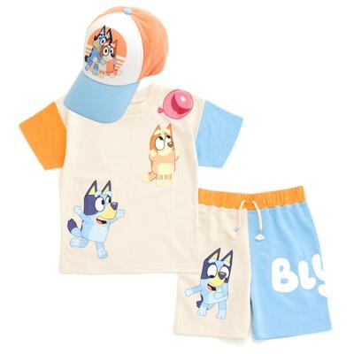Bluey Bingo Toddler Boys Drop Shoulder T-shirt French Terry Shorts And Adjustable Snapback Baseball Cap 3 Piece Outfit Set 3t : Target