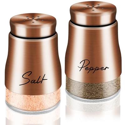Copper Salt and Pepper Shakers Set, 5 oz Glass Bottom Salt Shaker with Stainless Steel Lid Modern Farmhouse Kitchen Decor and Accessories for Restaura