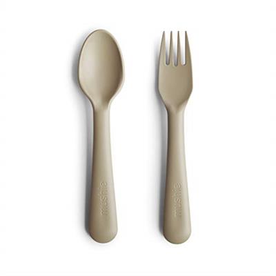 mushie Flatware Fork and Spoon Set for Kids | Made in Denmark (Vanilla)