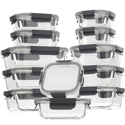 S SALIENT 24 Pieces Glass Food Storage Containers with Lids,Glass Meal Prep Containers Set with Locking Lids,Airtight Glass Lunch Container for Kitche