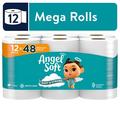Angel Soft Toilet Paper, 12 Mega Rolls, Soft and Strong Toilet Tissue - Walmart.com