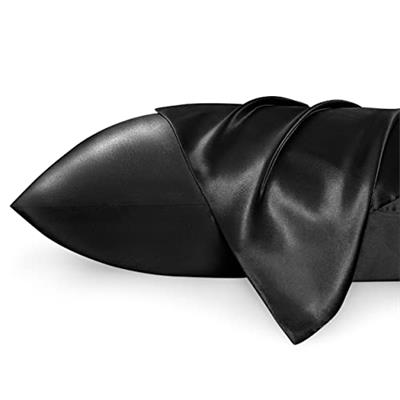 Bedsure Satin Pillowcase for Hair and Skin Queen - Black Silky Pillowcase 2 Pack 20x30 Inches with Envelope Closure, Similar to Silk Pillow Cases, Gif
